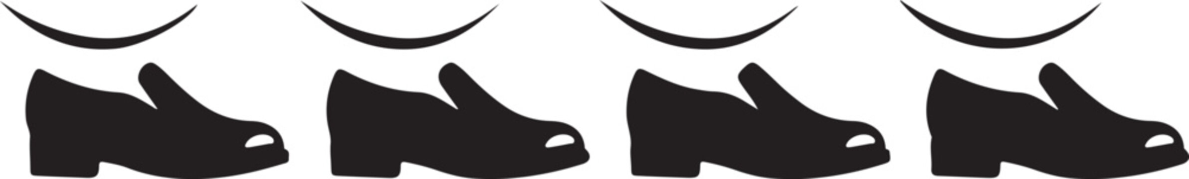 Black heel silhouettes with varying heel heights and toe shapes