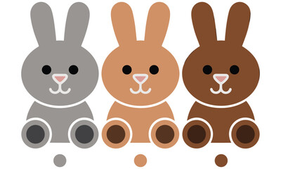 Obraz premium Three cute rabbits in different shades sitting side by side looking friendly and adorable with big eyes and colorful noses