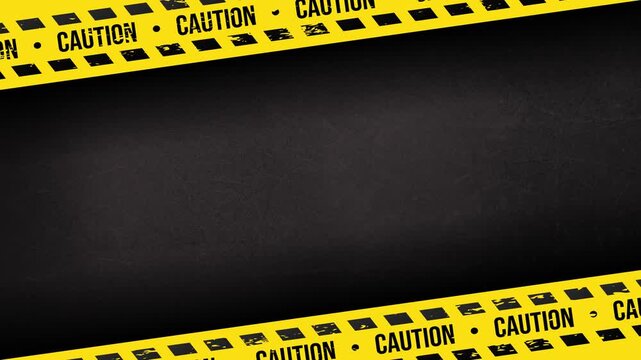 Dark industrial grunge texture with caution tape stripe and cinematic film frame animation 4K 60fps