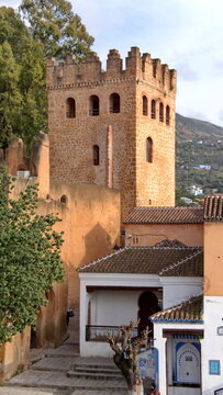 Tower of the Kasbah and the Great Mosque in Uta Hammam Square, Chefchaouen, Morocco