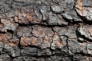 Fototapeta premium Rough Deeply Fissured Tree Bark Dark Gray Brown Irregular Cracks Ridges Natural Texture Botany Photography