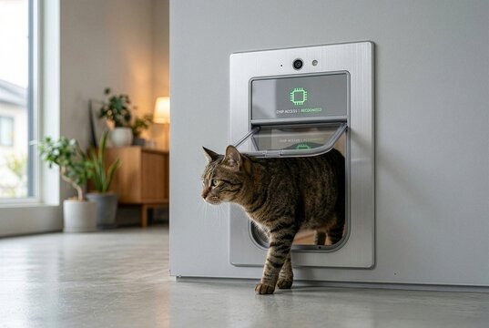 Microchip Activated Smart Pet Door with Cat Entering