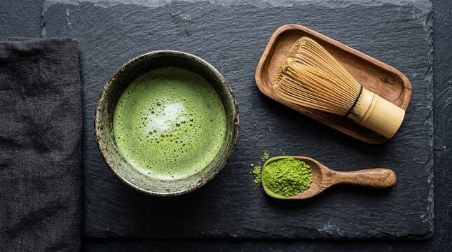 Japanese matcha green powdered tea