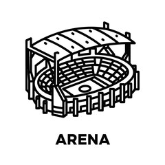 Naklejka premium Sleek isometric line icon depicting a modern sports stadium or arena, ideal for symbolizing major events, large gatherings, and architectural venues