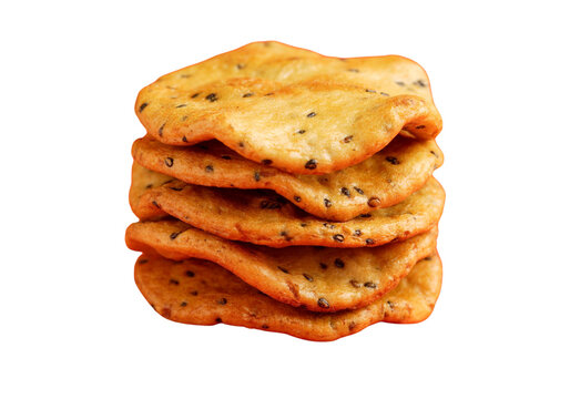 Seeded Crackers Stack Isolated on White Background