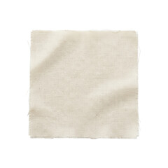 Fototapeta premium A Square Piece of Natural Light Beige Linen Fabric with Frayed Edges Isolated on a Clean White Background