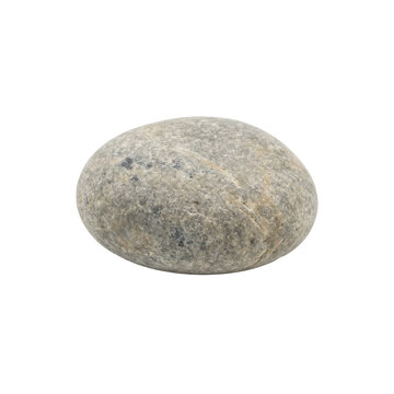 A single smooth gray pebble isolated on a white background with natural texture