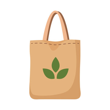 Eco friendly reusable tote bag with leaf icon illustration minimal sustainable shopping concept isolated design