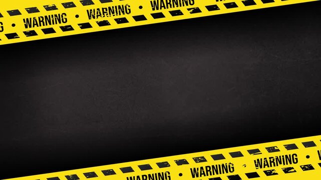 Dark steel grunge background with bottom caution tape stripe cinematic frame animated loop 4K 60fps