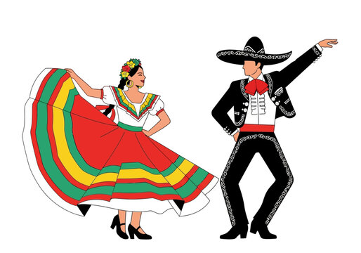 Mexican Folkloric Dancers in Traditional Attire Performing a Cultural Dance.