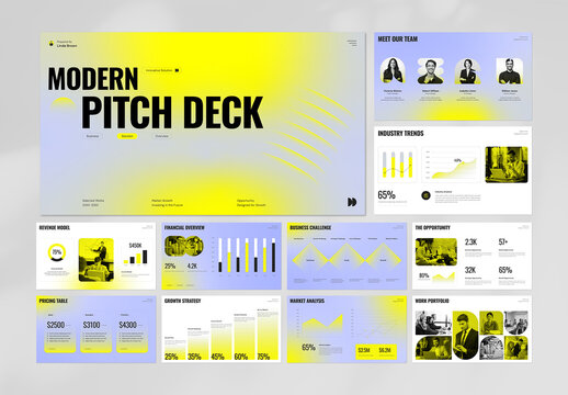 Modern Business Pitch Deck Presentation Template with Yellow Accents