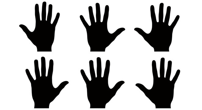 Six Silhouetted Raised Hands in Monochrome Pattern Display.
