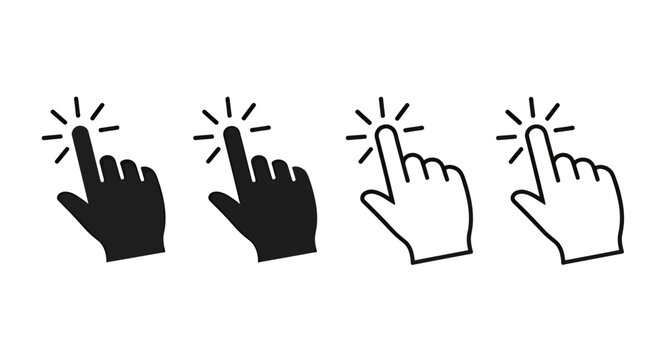 Explorative illustration showing multiple hand cursor gestures for technology interaction.