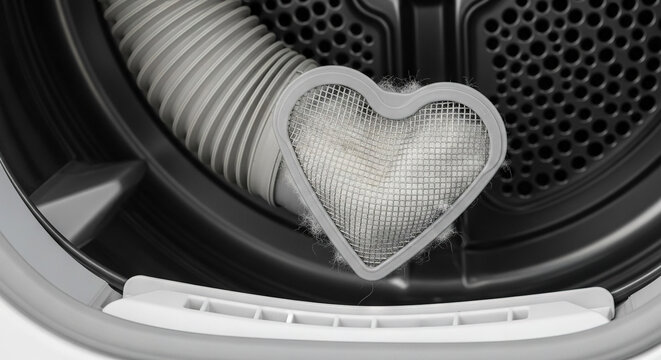Heart-shaped lint filter in a washing machine drum