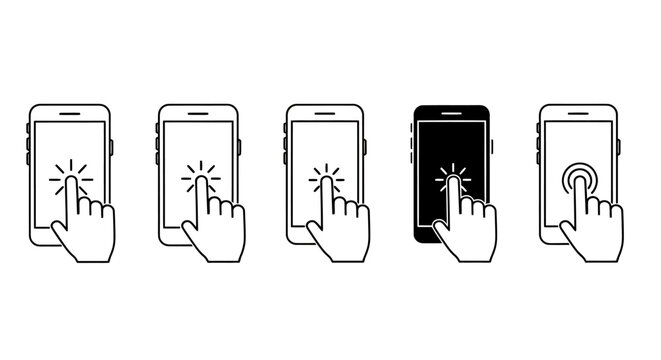 Sequence of hand touch gestures on a smartphone interface illustrating tap actions.