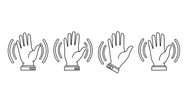 Sequence of four hand claps icons depicting applause and celebration in a simple line art style.