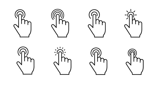 Set of hand cursor click icons arranged in a grid pattern.