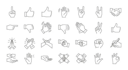 Fototapeta premium Collection of hand gesture icons and stickers for UI, design and graphic projects.