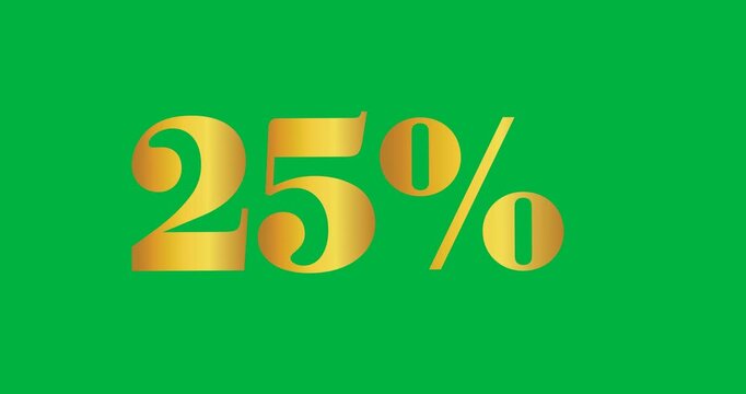 Digital animation of golden 25 percent text against black background