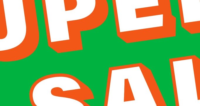 Digital animation of orange super sale text against black background