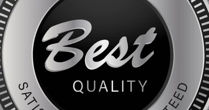 Closeup stroke starting camera pullback, metal seal revealing quality badge on transparent field