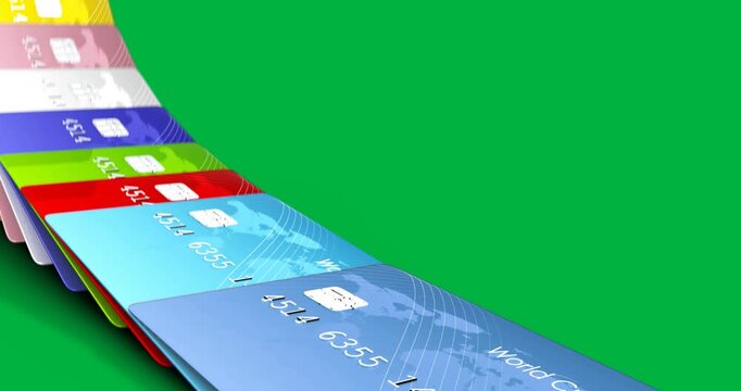 Blue corner appearing cards sliding up fanning revealing chip on dark holder transparent background