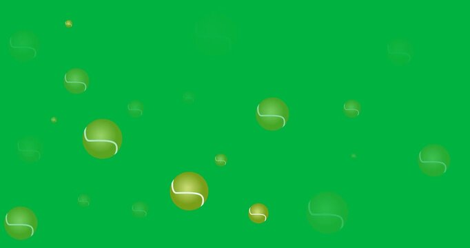 Digital animation of multiple tennis ball icons against black background
