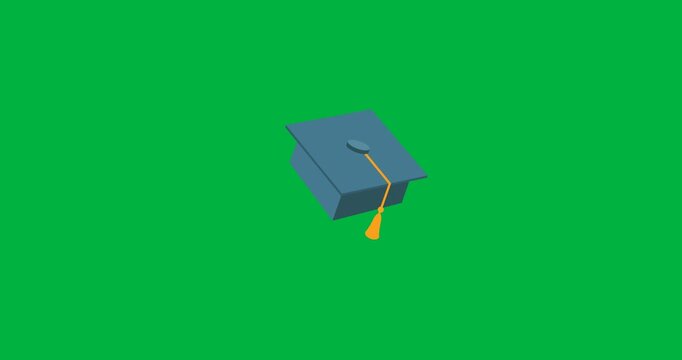 Digital animation of graduation cap icon floating against black background
