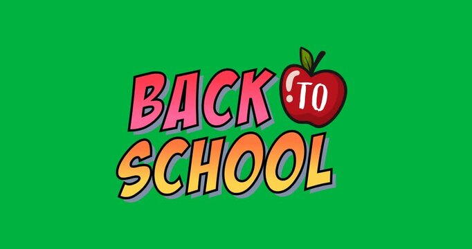 Digital animation of back to school text with apple icon against black background