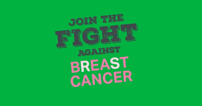 Digital animation of joint the fight against breast cancer text banner against black background