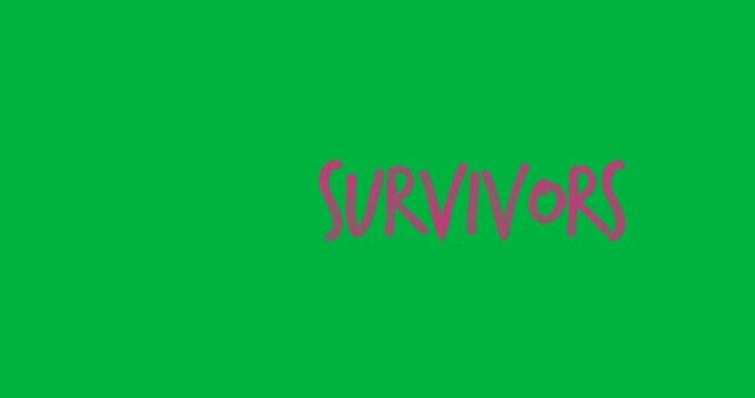 Digital animation of pink survivors text banner floating against black background