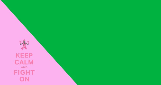 Keep calm and fight on text with female boxer icon over pink banner against black background