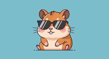 Naklejka premium Cute Hamster Wearing Sunglasses Illustration.