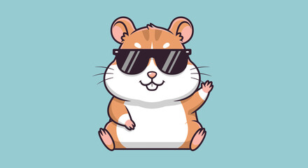 Fototapeta premium Cute Hamster Wearing Sunglasses Waving Hand.