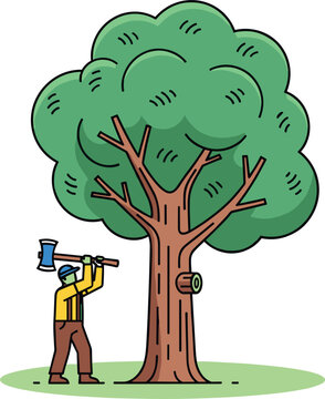 Person Chopping a Tree with Axe for Deforestation, Logging, and Nature-Themed Designs