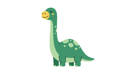 Fototapeta premium Cute green long necked dinosaur character with spots standing and smiling in a simple flat style vector illustration.