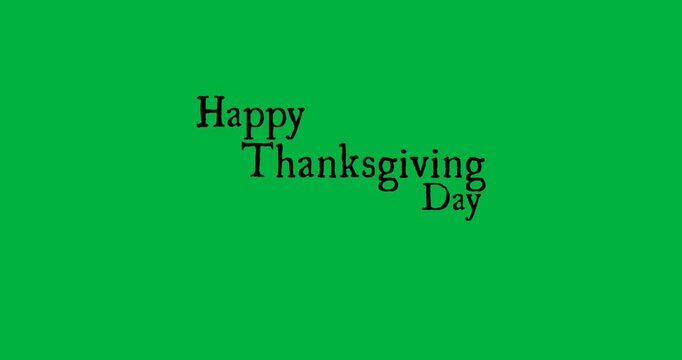 Digital animation of happy thanksgiving day text floating against white background