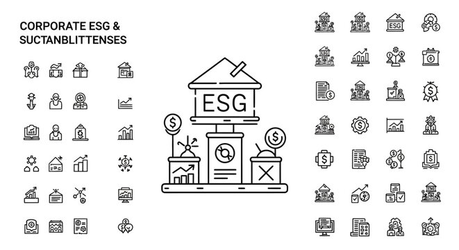 Corporate ESG concept, sustainable business line icons