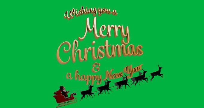 Digital animation of merry christmas and happy new year text banner against black background
