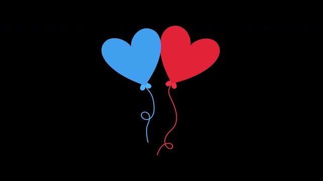 Animated Two Heart Balloons for Love and Romance Celebration Motion Loop on Alpha Channel
