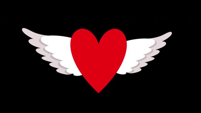 Animated Winged Heart Symbol of Love and Freedom Motion Loop on Alpha Channel