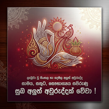 Sinhala and Tamil New Year Wishes with traditional designs and greetings - Suba Aluth Avuruddak Weva