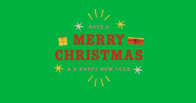 Digital animation of merry christmas and happy new year text banner against black background
