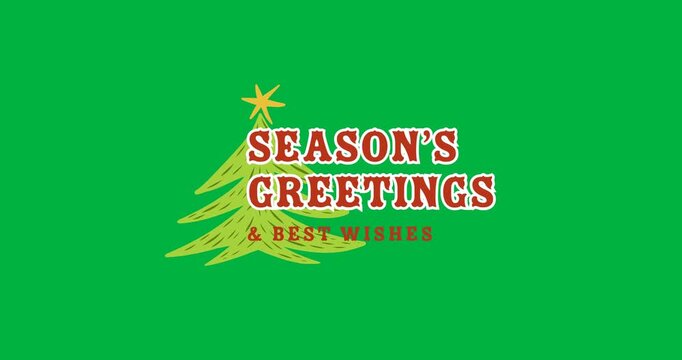 Seasons greetings and best wishes text banner with christmas tree icon against black background