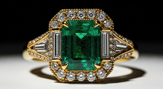Luxurious Gold Ring with Emerald-Cut Gemstones