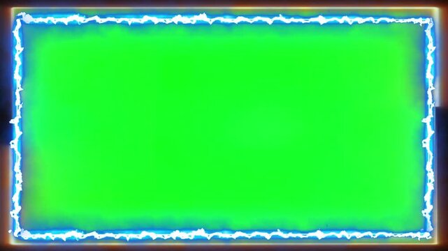 A vibrant green screen with a blue border is displayed in this video