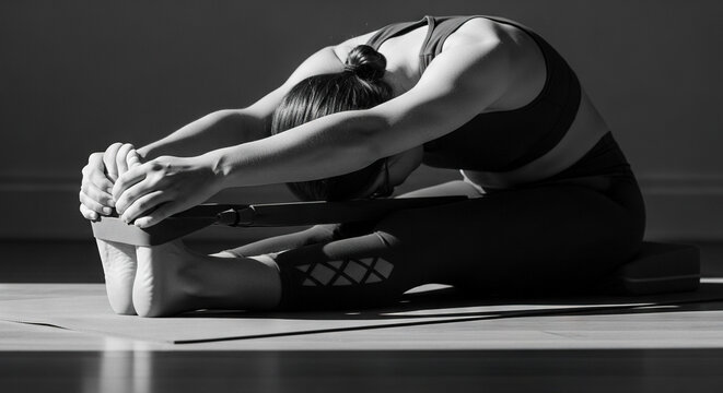 Woman practicing yoga in a forward fold pose