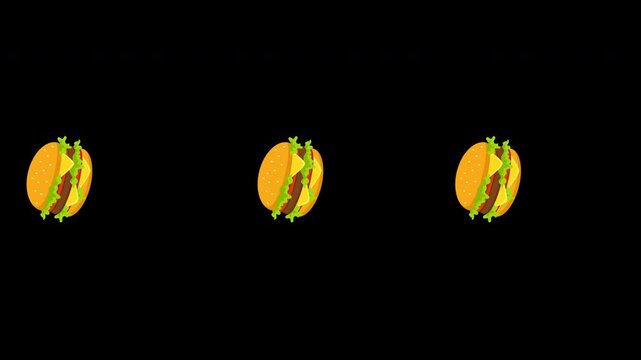 Animated Burger Trio Icon for Fast Food Menu Graphics Motion Loop on Alpha Channel