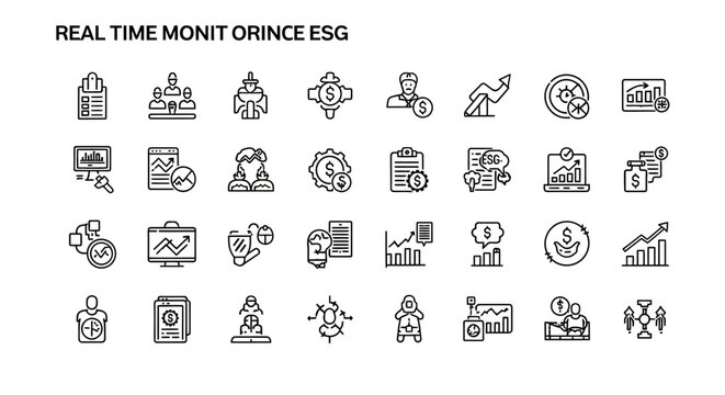 ESG Real Time Monitoring Line Icons Set