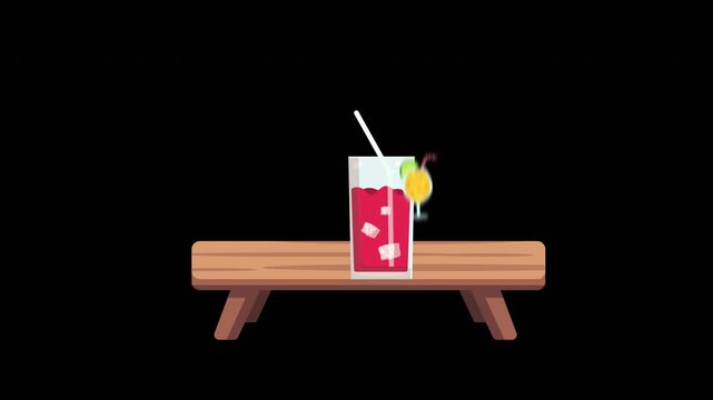 Animated Tropical Drinks and Fruit Table for Summer Party Motion Loop on Alpha Channel